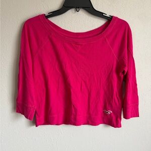 Hollister Hot Pink Half Sleeve Scoop Neck Cropped Blouse Womens XS Barbiecore
